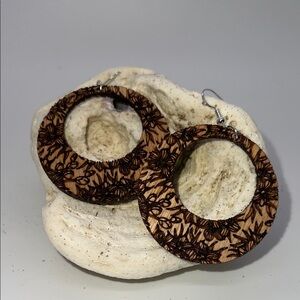 Floral Patterned Brown Hoop Earrings